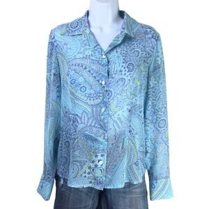 Caslon Paisley Floral Semi Sheer Button Front Top Sz M